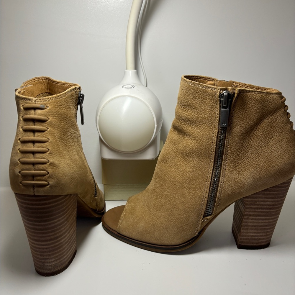 Lucky Brand - Tan suede peep-toe bootie; Sz 7.5